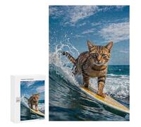 300 PCS Rompecabezas para Adultos Surfing Cat Funny Rompecabezas para Adultos Juguete Decoración De Pared Arte De Pared Desafiante De Completar 300 PCS