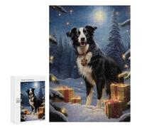 300 PCS Rompecabezas para Adultos Sweet Border Collie Xmas Rompecabezas para Adultos Juguete Decoración De Pared Mejora Los Recuerdos Regalos para Amigos Y Familiares 300 PCS