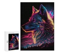 300 PCS Rompecabezas para Adultos Synthwave Wolf Rompecabezas para Adultos Juguetes Antiestrés Una Obra De Arte Difícil Y Desafiante 300 PCS