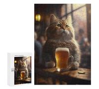 300 PCS Rompecabezas para Adultos The Drinking Cat Rompecabezas para Adultos Juguete Decoración De Pared Mejora Los Recuerdos Regalos para Amigos Y Familiares 300 PCS