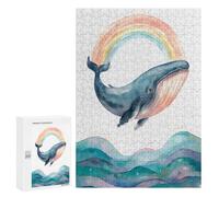 300 PCS Rompecabezas para Adultos Watercolor Whale with Rainbow and Waves Rompecabezas para Adultos Juguete Decoración De Pared Arte De Pared Desafiante De Completar 300 PCS