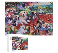 300 PCS Rompecabezas para Adultos Whimsical Garden Party with Puppies and Kittens Rompecabezas para Adultos Juegos De Relajación Regalo De Cumpleaños Cumpleaños Y Navidad 300 PCS