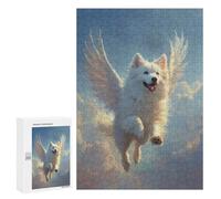 300 PCS Rompecabezas para Adultos Winged Samoyed Dog Flying in Sky Samoyed Angel Heavenly Tribute Art Rompecabezas para Adultos Juegos Relajantes Corte De Precisión Cumpleaños Y