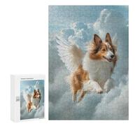 300 PCS Rompecabezas para Adultos Winged Sheltie Dog Flying in Clouds Shetland Sheepdog Pet Loss Wall Art Rompecabezas para Adultos Juegos De Relajación Regalos para Mujeres Regalos De Cumpleaños Y R