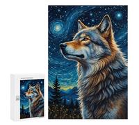 300 PCS Rompecabezas para Adultos Wolf Starry Night Rompecabezas para Adultos Juego Práctico Corte De Precisión Interacción Entre Padres E Hijos 300 PCS