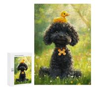 300 PCS Rompecabezas para Adultos Y Adolescentes Black Poodle with Yellow Duckling -2 Rompecabezas para Adultos Juegos De Relajación Desafío Difícil Interacción Entre Padres E Hijos 300 PCS