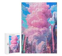 300 PCS Rompecabezas Pink Cloud Cityscape Rompecabezas para Adultos Juguetes Antiestrés Vacaciones En Casa Matar El Tiempo Interacción Entre Padres E Hijos 300 PCS