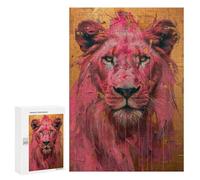 300 PCS Rompecabezas Pink Lion Art Print-4 Rompecabezas para Adultos Alivia El Estrés Interacción Entre Padres E Hijos Cumpleaños Y Navidad 300 PCS
