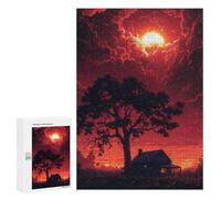 300 PCS Rompecabezas Red Sky Cabin Sunset Rompecabezas para Adultos Juguetes Antiestrés Vacaciones En Casa Matar El Tiempo Interacción Entre Padres E Hijos 300 PCS