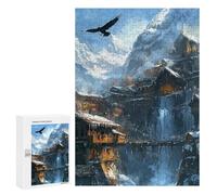 300 PCS Rompecabezas Snowy Mountain Village Scene Rompecabezas para Adultos Juguetes Antiestrés Vacaciones En Casa Matar El Tiempo Interacción Entre Padres E Hijos 300 PCS