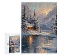 300 PCS Rompecabezas Winter Cabin by The Lake Rompecabezas para Adultos Juguetes Antiestrés Vacaciones En Casa Matar El Tiempo Interacción Entre Padres E Hijos 300 PCS