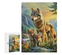 300 PCS Rompecabezas Wolf Family in Wildflowers Rompecabezas para Adultos Alivia El Estrés Interacción Entre Padres E Hijos Cumpleaños Y Navidad 300 PCS