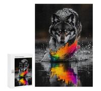 300 PCS Rompecabezas Wolf in Water with Rainbow Splash Rompecabezas para Adultos Juguetes Antiestrés Vacaciones En Casa Matar El Tiempo Interacción Entre Padres E Hijos 300 PCS