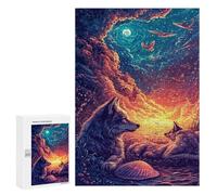 300 PCS Rompecabezas Wolf Moonlit Serenity Rompecabezas para Adolescentes Carrera De Velocidad Manual Lista De Deseos con Juguetes De Papá Noel Juegos Educativos 300 PCS