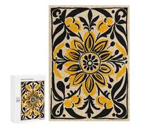 300 PCS Rompecabezas Yellow and Black Floral Pattern Rompecabezas para Adultos Juguetes Antiestrés Vacaciones En Casa Matar El Tiempo Interacción Entre Padres E Hijos 300 PCS