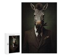 300 PCS Rompecabezas Zebra in Suit Fashionable Animal Art Rompecabezas para Adultos Juguetes Antiestrés Vacaciones En Casa Matar El Tiempo Interacción Entre Padres E Hijos 300 PCS