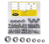 300 Pcs Tuerca M3 M4 M5 M6 M8 M10 M12, Tuercas Hexagonales de Acero Inoxidable DIN 985, Tuercas Autoblocantes de Acero Inox, Métrico Tuerca de Seguridad con Nylon para Tornillos Pernos Roscadas