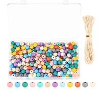 300 perlas de madera de 10 mm, cuentas de madera coloridas para enhebrar, bolas de madera redondas con agujero, perlas para manualidades pastel, para fabricación de joyas, pulseras, con 10 m de cinta