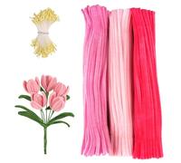 300 Pièces Bouquet Pipe Cleaner Set de Color Rosa, Flores Juego de Limpiador de Pipas de 30cm Con 350 Pistilos, Flower Pipe Cleaner en 3 Colores, Limpiapipas Manualidades para Artesanales Decoración