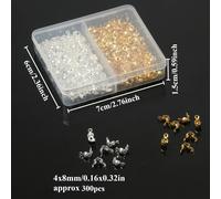 300 piezas 4X8Mm Acero Inoxidable Clamshell Cierre Prensa Ajuste Cadena de Bolas Tapón Nudo Crimpas Cuentas Puntera para Kits de Fabricación de Joyas
