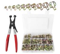 300 Piezas Abrazadera para Tubos Surtido Conjuntos, con Alicates Abrazaderas de Manguera, 10 Tamaños de Abrazaderas de Manguera de 5-18 mm, para Manguera, Combustible, Silicona (Rojo)