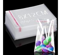 300 Piezas Bolsas Plástico Transparentes OPP 12x8cm Autoadhesivas - Bolsas Celofán Pequeñas para Joyas, Chuches, Regalos, Tarjetas, Bombones