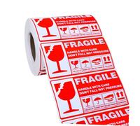 300 Piezas Etiquetas Frágil Rojas de Papel, por Rollo