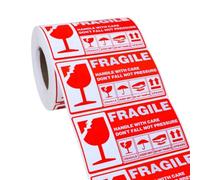300 Piezas Etiquetas Frágiles Adhesivas de Papel | Rollo, Alta Visibilidad, para Almacén, Vendedores Online y Equipaje