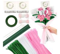300 Piezas Limpiapipas de Flores, Blanco, Rosa, Limpiapipas Manualidades, Limpia Pipas para Manualidades, Limpiador de Pipas para Proyectos de Manualidades y Decoraciones de Ramos de Tulipanes