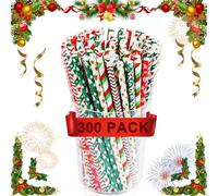 300 Piezas Pajitas de Papel de Navidad, Pajitas de Colores con Impresión Navideña, Pajitas Navideñas para Fiestas, Cumpleaños, Bodas