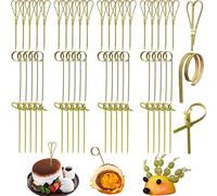 300 Piezas Palitos de Cóctel Estilo Japonés Brochetas Anudadas de Bambú Palillos de Comida Palillos de Dientes con Extremos Retorcidos Palitos de Canape para Aperitivos de Sándwich Nibbles