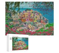 300 piezas puzzles para adultos Colorful Coastal Village with Children Playing Puzzles para adultos Juego Familiar Compilación de patrones interacción entre padres e hijos 300 piezas