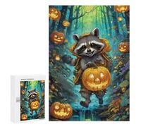300 piezas rompecabezas para adolescentes Halloween Raccoon en el bosque -1 rompecabezas adolescente juguete antiestrés vacaciones en casa pasatiempo desafío educativo 300 piezas