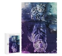 300 piezas rompecabezas para adolescentes Reflections of Nature Cat and Tiger Puzzles para adultos, juego familiar, análisis y lógica, alivio del estrés, regalos, 300 unidades