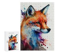300 piezas rompecabezas para adultos colorido Fox Watercolor Art Print-1 Puzzles para adultos Juego familiar Compilación de patrones interacción entre padres e hijos 300 piezas