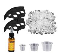 300 Piezas Tazas de Tinta de Tatuajes, Tapas de Pigmentos de Tatuajes en Plástico, Vasos de Tinta de Tatuajes de S/M/L, Tattoo Ink Cups con 2 Soportes de Pigmento + 1oz/30 ml de Tinta de Tatuaje Negra
