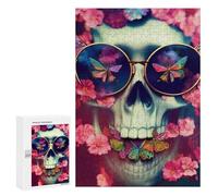 300 puzles para adultos, rompecabezas de calavera con flores y mariposas, juegos de relajación, una obra de arte, regalos de Navidad y cumpleaños, 300 unidades