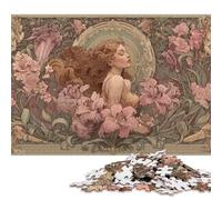 300 Rompecabezas Cuadrados creativos de Estilo Art Nouveau con Elegancia Floral para Adultos, Rompecabezas de Madera, Juegos de desafío únicos, 300 Piezas (40 x 28 cm)