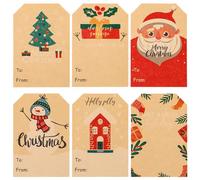 300 Uds Pegatinas Navidad, 6 Patrones 7,5x5cm Etiquetas Kraft Decorativas para Bolsa de Regalo, Caja de Regalos de Fiesta