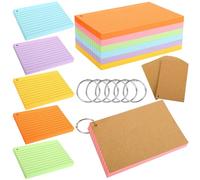 300 unidades de tarjetas A6, 150 g/m², a rayas, tarjetas de vocabulario, coloridas, con 6 anillas, 12 tarjetas de papel de estraza para viajes, escuela, oficina, hogar (6 colores)