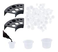 300 vasos de tinta para tatuajes con 2 soportes para tazas - Recipiente de plástico, pequeñas tazas pequeñas de pigmento de tinta + soporte para tinta de tatuaje, contenedor de maquillaje permanente,