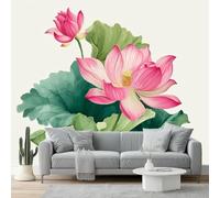 300 x 210 cm Fotomurales No Tejido Pintura Neoclasicismo Loto Plantas, Rosa Verde Papel Pintado Decoración de Pared, Murales póster efecto 3D Decorativos Murales para Dormitorio Infantil Salón
