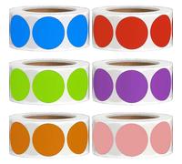 3000 Pieces Removable Color Code Dot Round Sticker Rolls Adhesive Circle Dot Sticker Label 500 Pieces/ Roll , 1 Inch (blue, Red, Pink, Oran