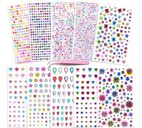 3000 Piezas Gemas Cristal Coloridas Pegatinas Decoraciones Diamantes Pegatina Acrílico Diamantes Autoadhesivas Brillantes Piedras para Uñas Artesanales Decoraciones de Bricolaje,10 Hojas Con pinzas