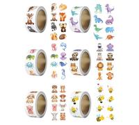 3000 Piezas Pegatinas Animales Rollo para Niños, 6 Rollo de Pegatinas de Recompensa de Animales, Animale Infantiles Redondas Recompensa del Maestro, para Scrapbooking Regalos Escuela DIY