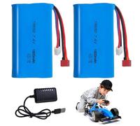 3000mAh 7.4V Li-ion Akku Afenau 2 Stück 7.4 V Li-ion Battery mit T Stecker und XH-3P Plug, Rechargeable 7.4v 3000mah Li-ion Akku RC Akkus 7.4v für RC Autos, Drone, Panzer, Buggys, Boot Roboter