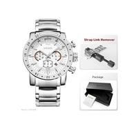 (3008Plata) Relojes de cuarzo de marca popular MEGIR para hombres, reloj de pulsera blanco de negocios