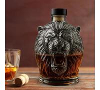 300ML Arte Estatua - Decantador Whisky, Botella De Vino De Cristal Con Forma De Cabeza De León 3D, Decantador De Whisky Con Tema De Animales Divertido, Regalo De Decoración De Bar