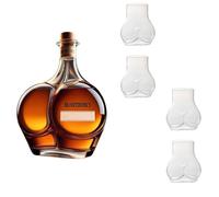 300ML Decantador Whisky Arte Escultura - Botella De Whisky Con Forma De Nalga En 3D, Decantador De Whisky De Cristal Con Forma De Melocotón, Ideal Para Decorar Bares Y Regalos 4 cups)