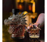 300ML Decantador Whisky Arte Escultura - Decantador De Whisky Con Dinosaurio Volador 3D, Estatua Artística Única, Regalo, Botella De Vino Con Escultura De Cristal De Dragón(C)